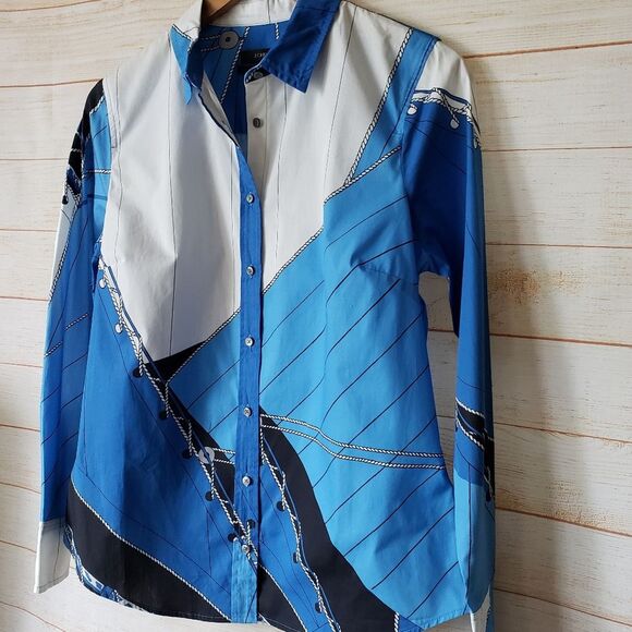 J. Crew Tailored Slim Cotton Poplin Shirt Nautical Italy Ratti Regatta Size 8 - Picture 3 of 14